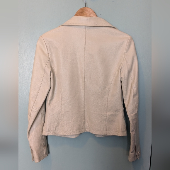 Genuine Leather Cream Ivory Blazer Jacket Soft Leather S - Picture 3 of 7